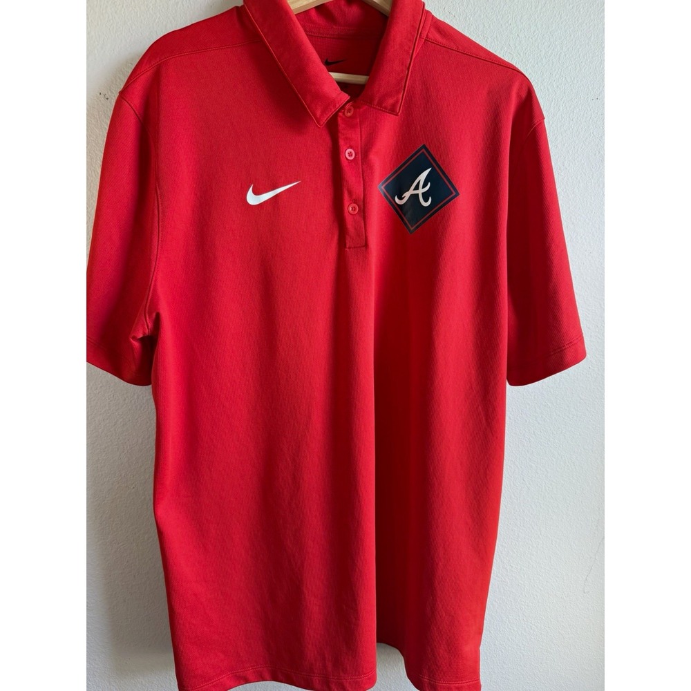 Nike Dri-FIT Atlanta Braves Mens Polo Shirt XL Red Short Sleeve Moisture Wicking